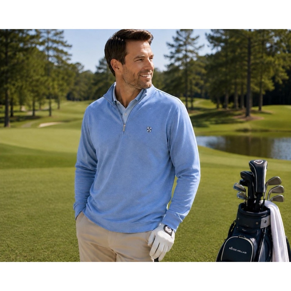 NWT Peter Millar Crown Comfort Quarter Zip Pullover XL Blue Amazon Prime Logo